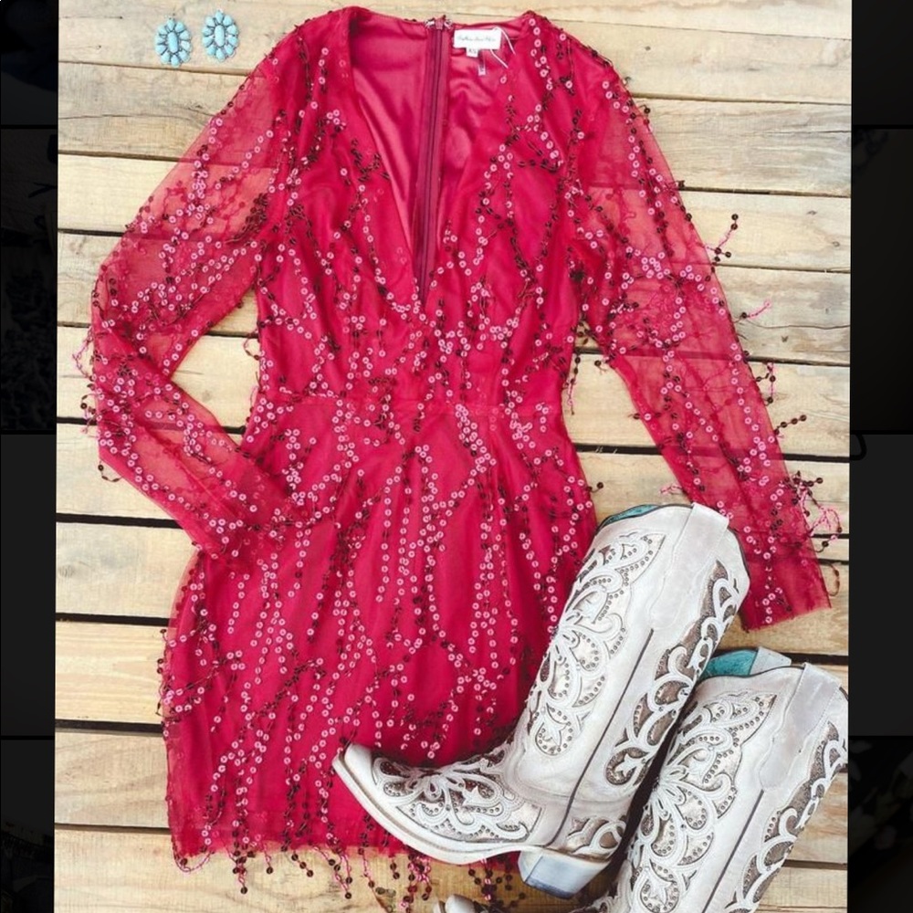 SOUTHERN FRIED CHICS Western Wine Sequin Dress